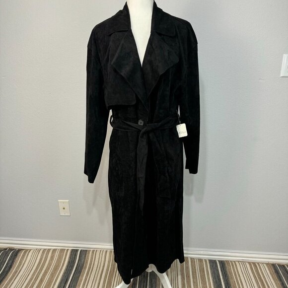 Free People x Blank NYC Vegan Suede Trench Coat Button Front Black Size Small - Picture 4 of 16